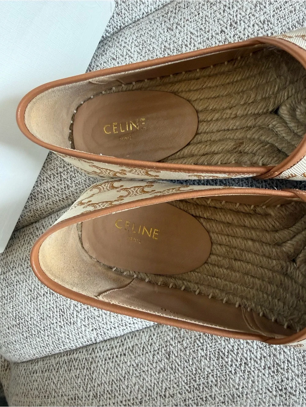 Celine Cream & Tan Logo Espadrille Slip-Ons